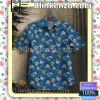 Baby Yoda And Stitch Palm Leaf Print Blue Summer Shirts