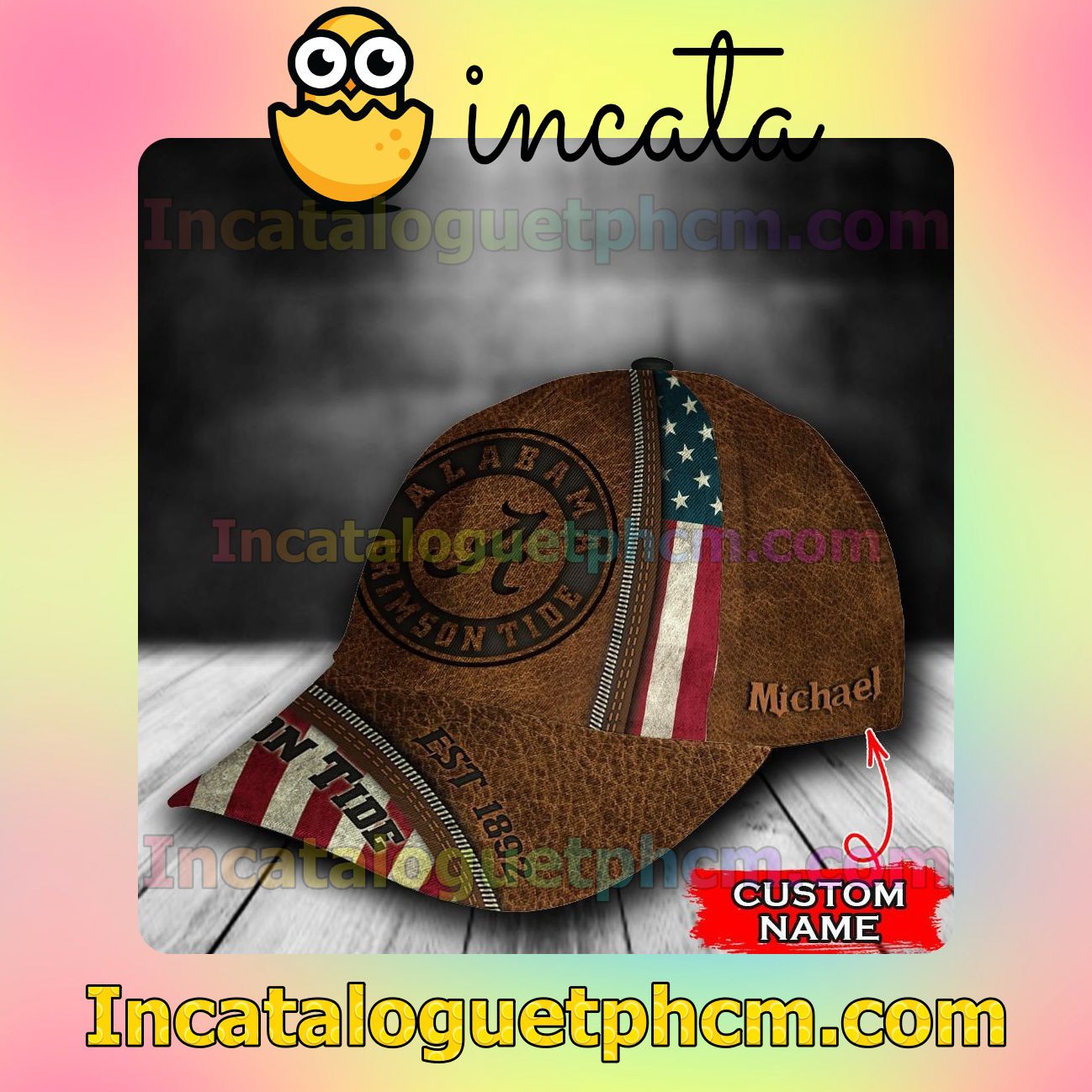 Alabama Crimson Tide Leather Zipper Print Customized Hat Caps
