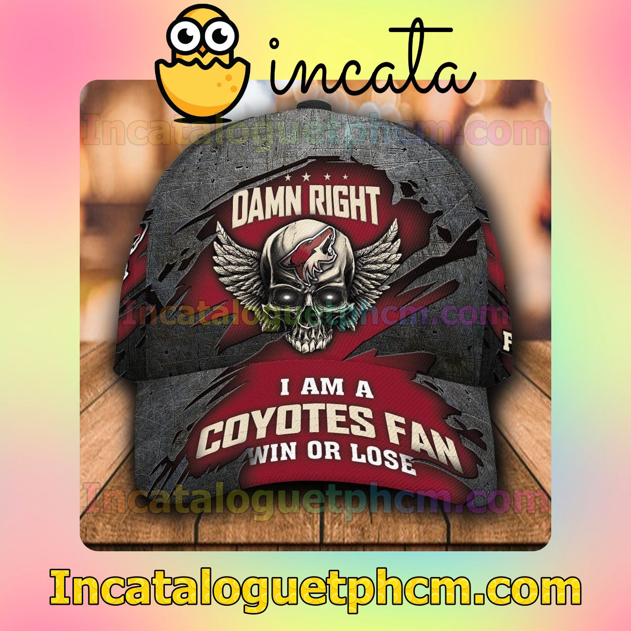 Arizona Coyotes Skull Damn Right I Am A Fan Win Or Lose NHL Customized Hat Caps