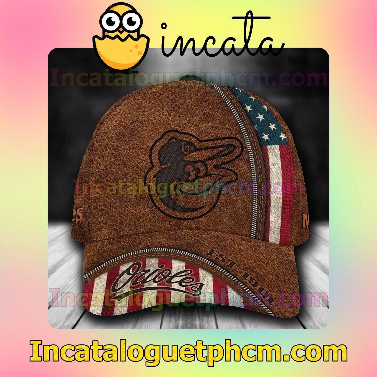 Baltimore Orioles Leather Zipper Print MLB Customized Hat Caps
