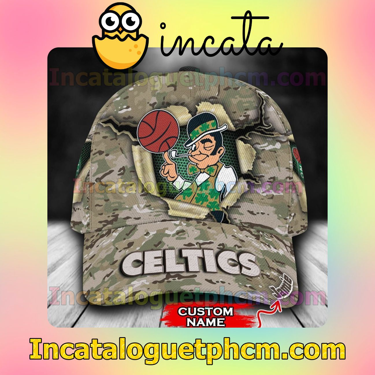 Boston Celtics Camo Mascot NBA Customized Hat Caps