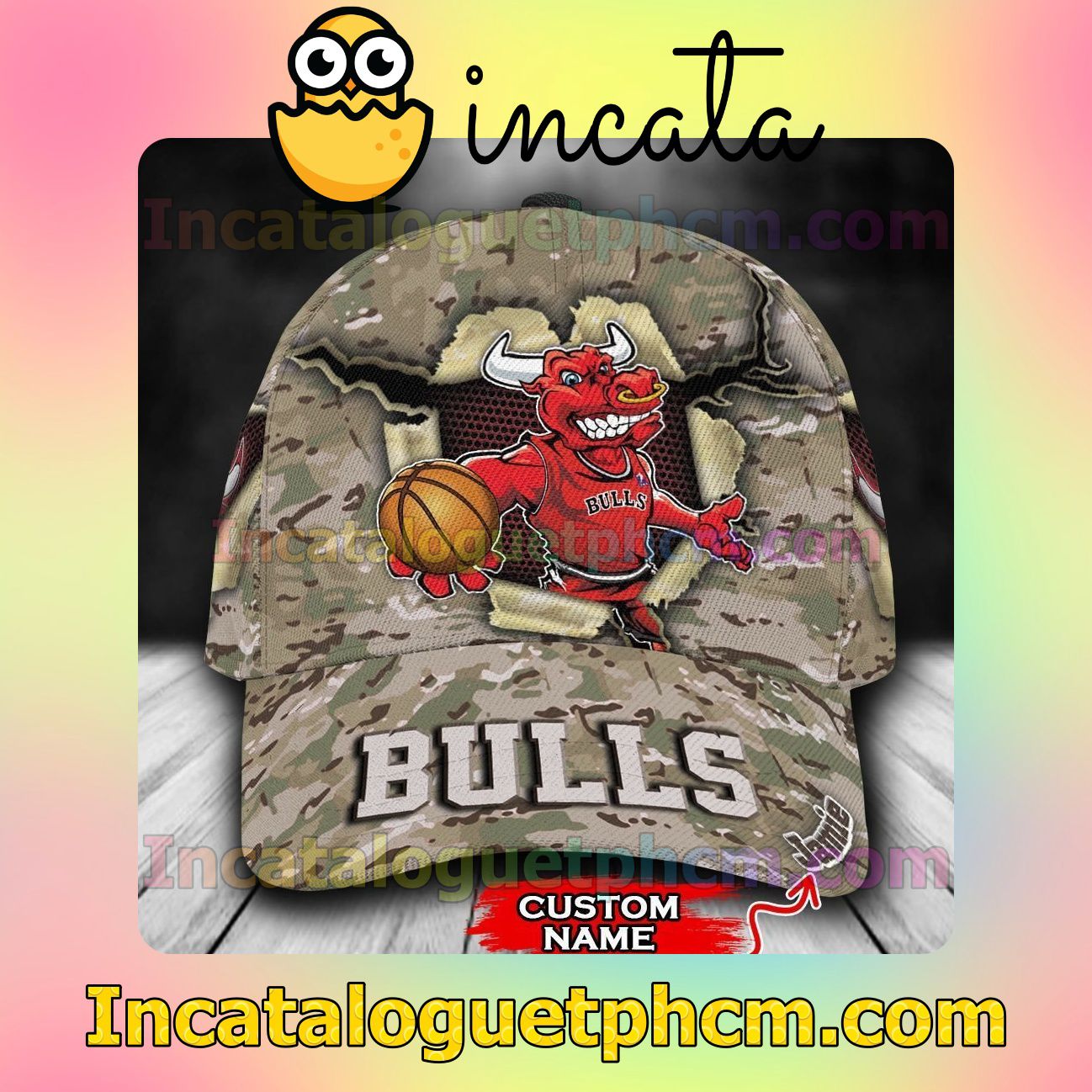 Chicago Bulls Camo Mascot NBA Customized Hat Caps