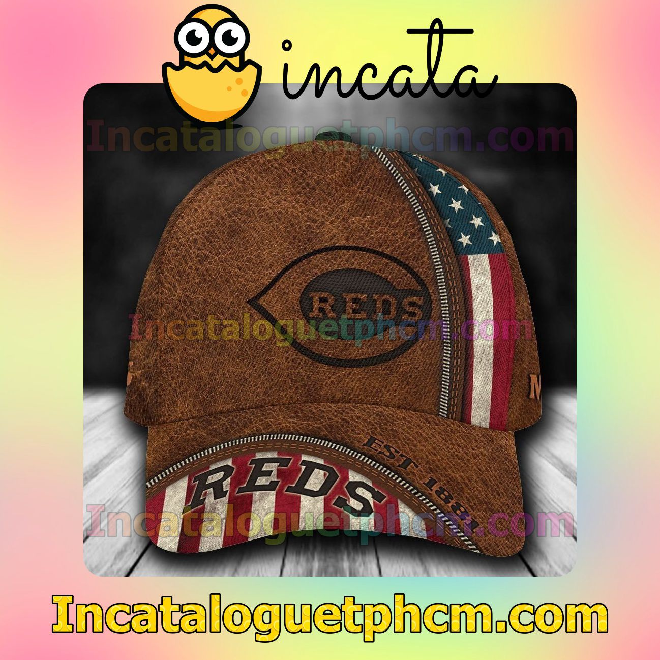 Cincinnati Reds Leather Zipper Print MLB Customized Hat Caps