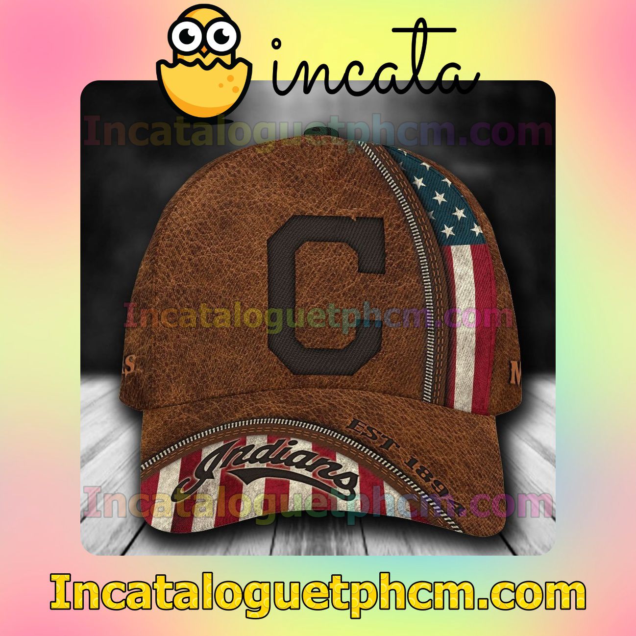 Cleveland Indians Leather Zipper Print MLB Customized Hat Caps
