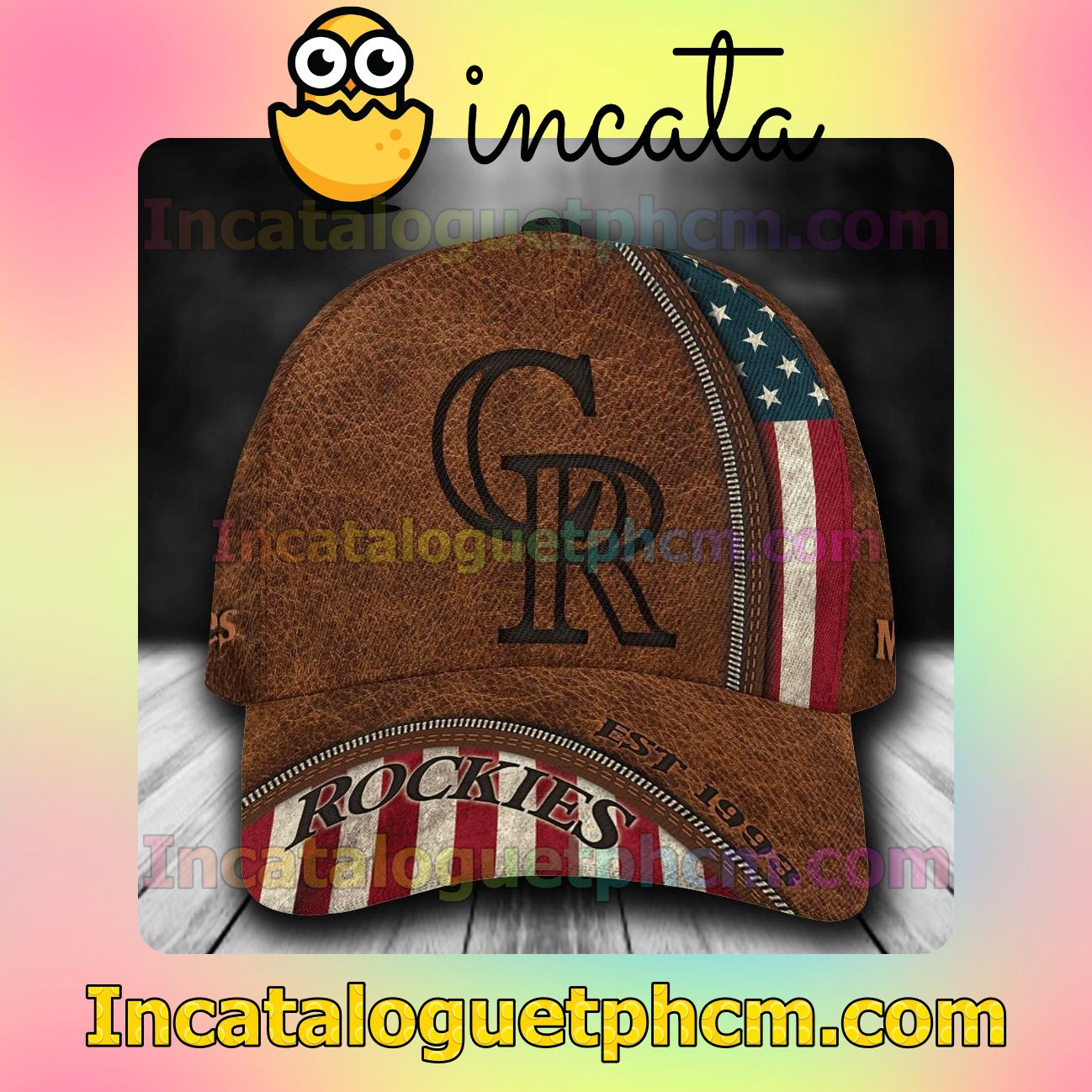 Colorado Rockies Leather Zipper Print MLB Customized Hat Caps