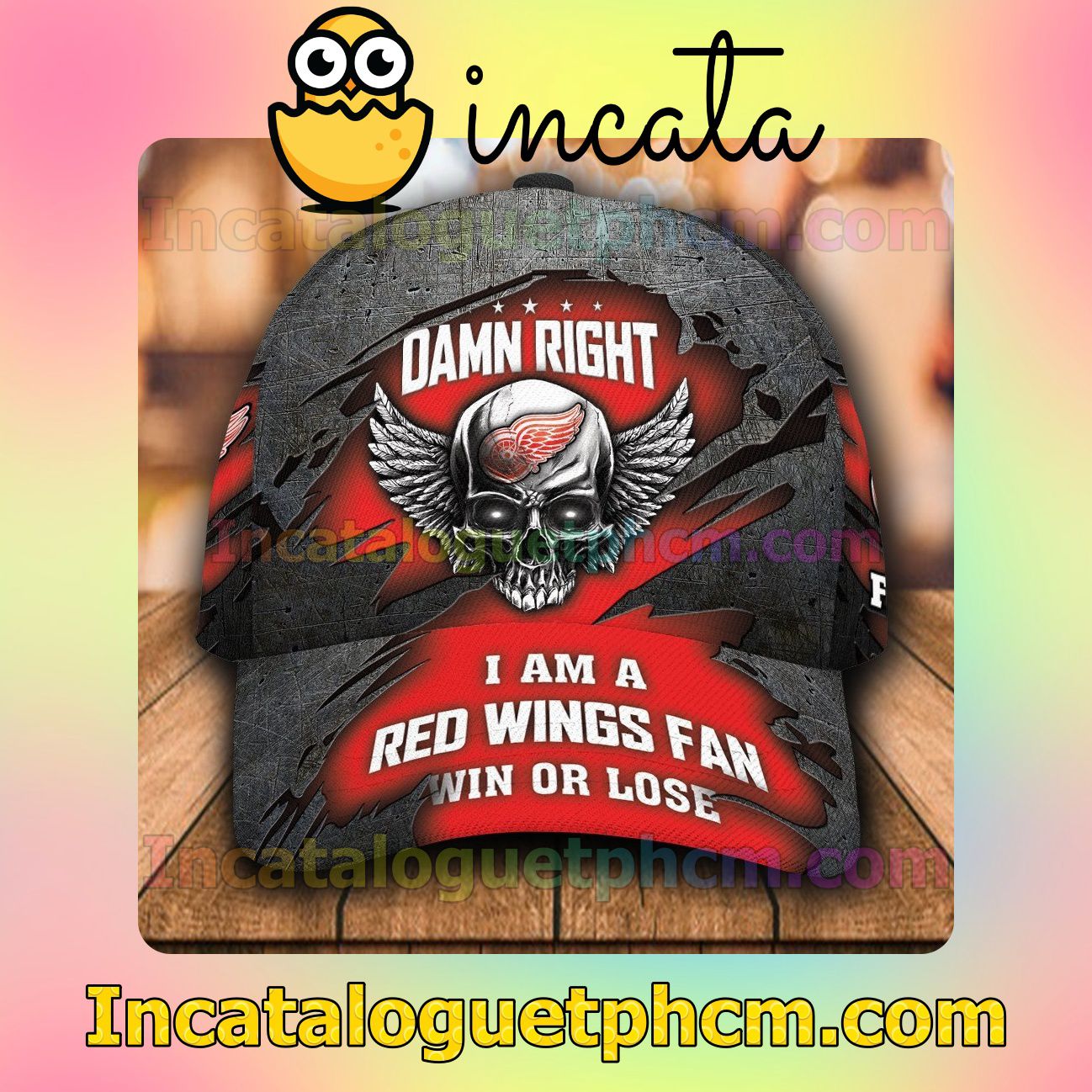 Detroit Red Wings Skull Damn Right I Am A Fan Win Or Lose NHL Customized Hat Caps