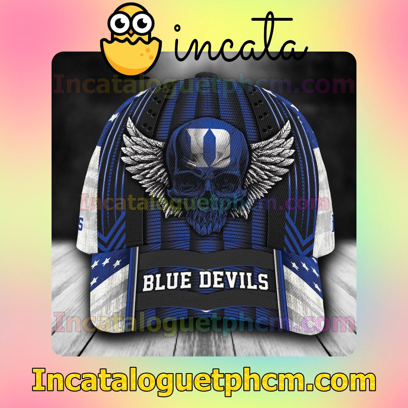 Duke Blue Devils Skull Flag NCAA Customized Hat Caps