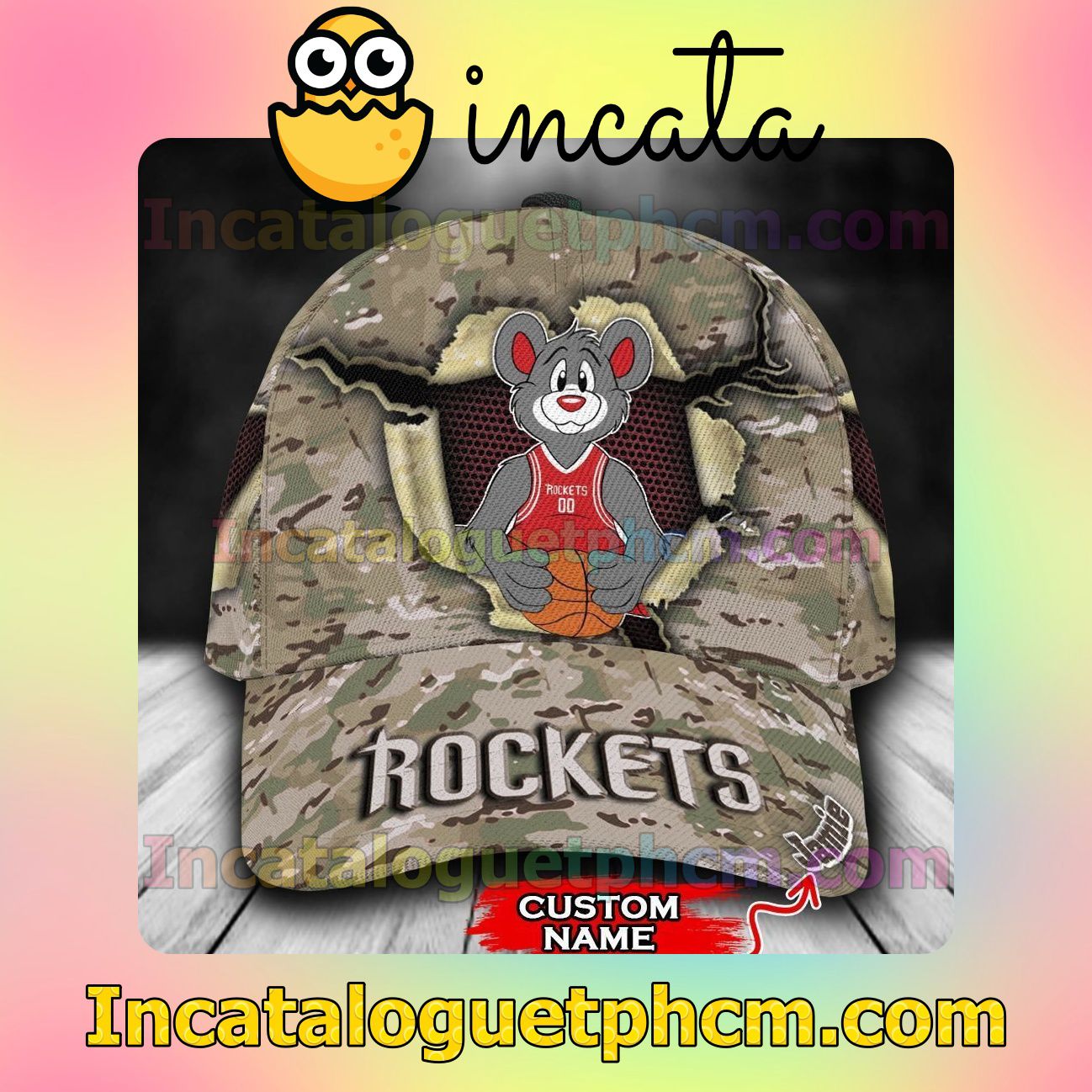 Houston Rockets Camo Mascot NBA Customized Hat Caps