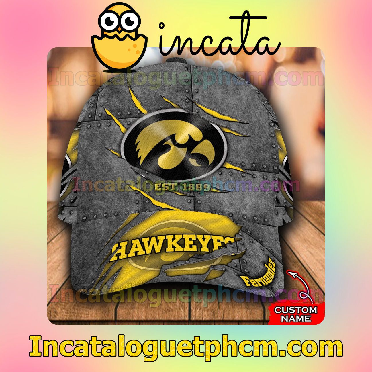 Iowa Hawkeyes Leather Zipper Print Customized Hat Caps