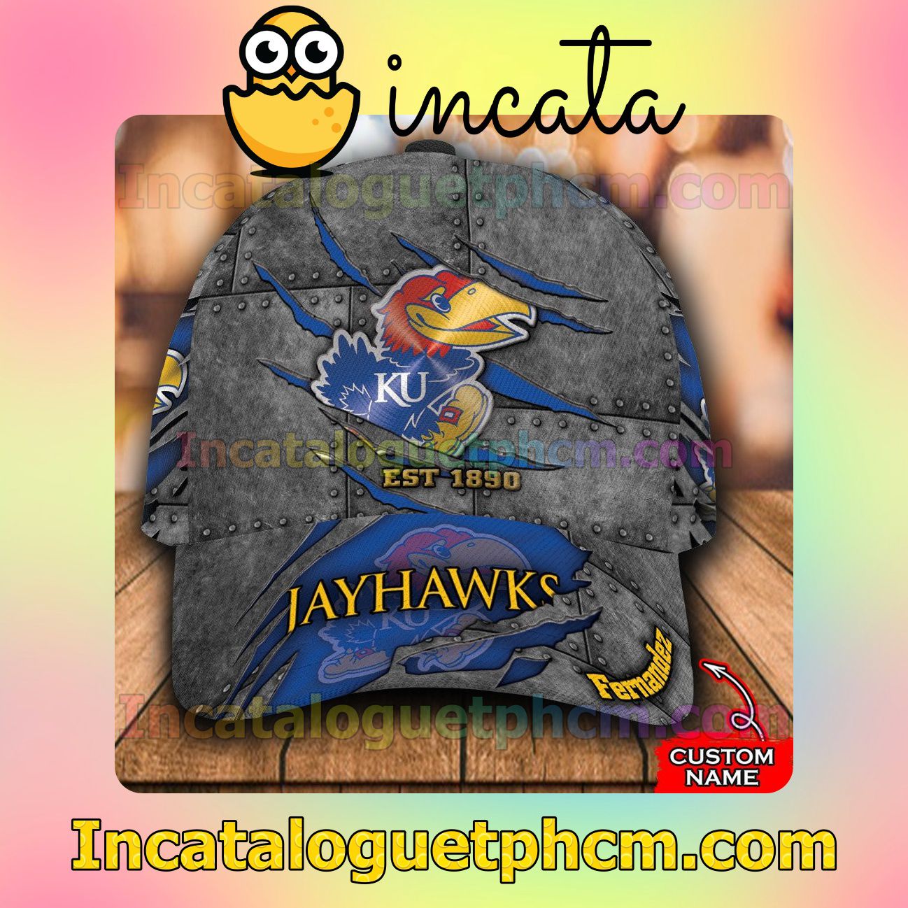 Kansas Jayhawks Leather Zipper Print Customized Hat Caps