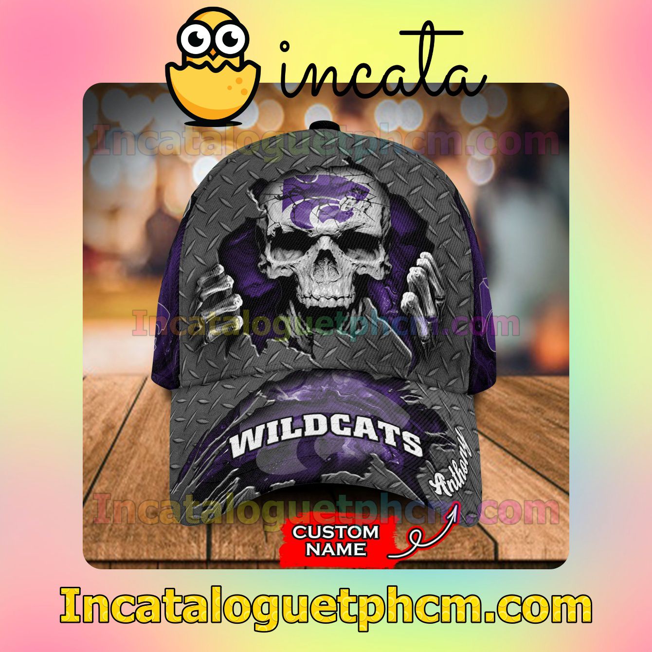 Kansas State Wildcats SKULL NCAA Customized Hat Caps