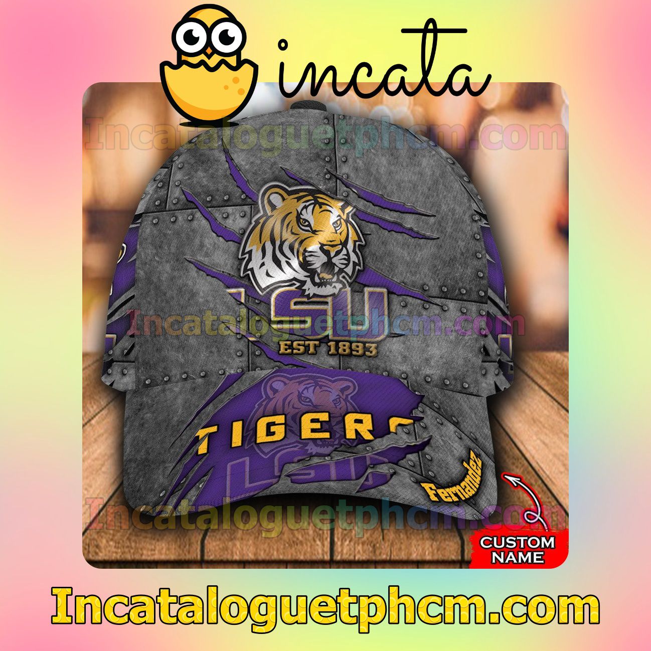 LSU Tigers Leather Zipper Print Customized Hat Caps