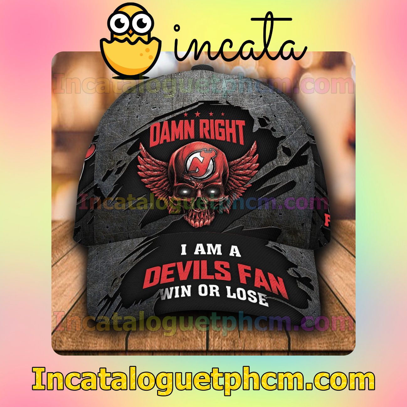 New Jersey Devils Skull Damn Right I Am A Fan Win Or Lose NHL Customized Hat Caps