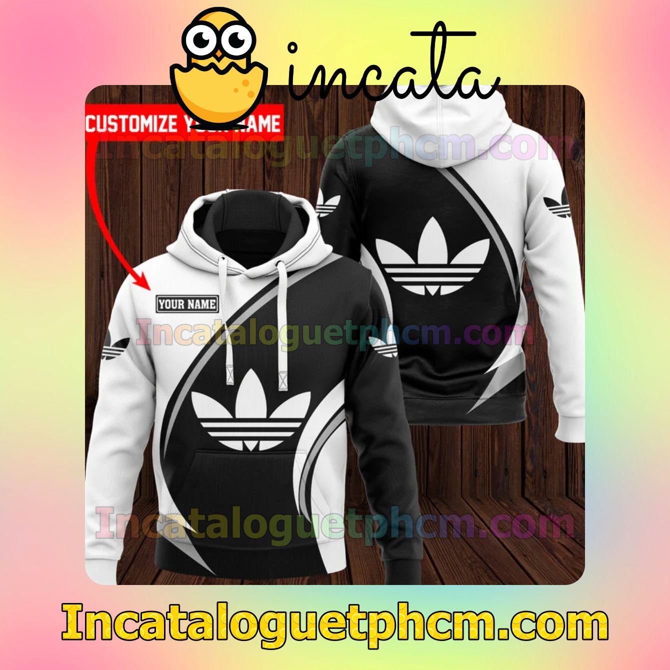 Personalized Adidas Luxury Brand Curves Black White Zipper Hooded Sweatshirt And Pants