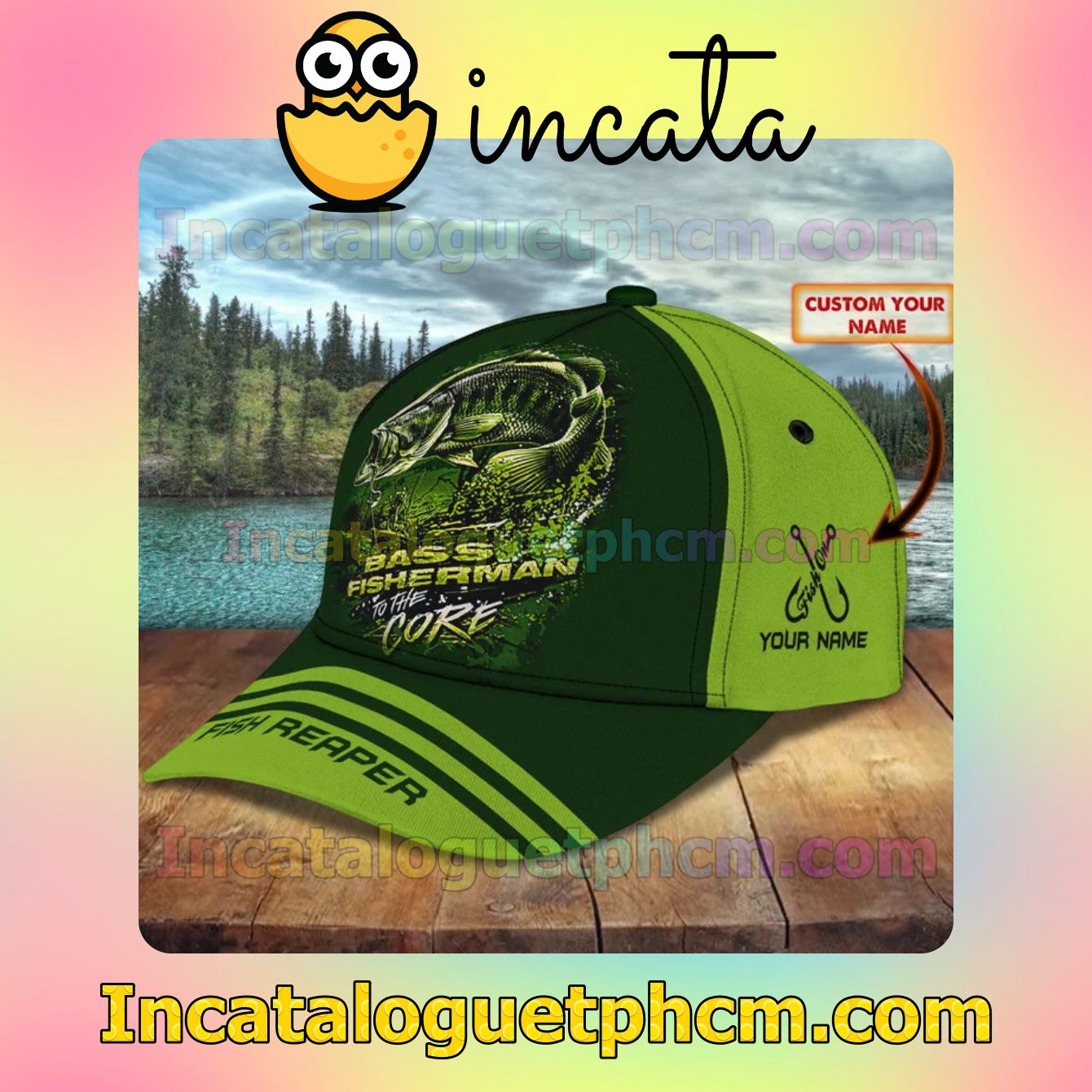 Personalized Bass Fisherman To The Core Fish Reaper Green Classic Hat Caps Gift For Men