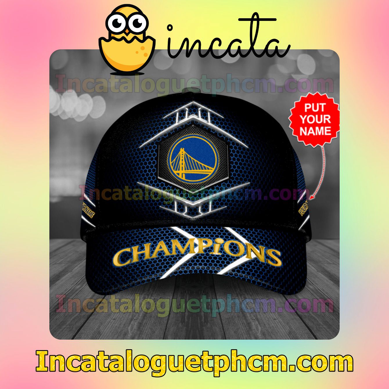 Personalized Golden State Warriors Champions Blue Hive Pattern Classic Hat Caps Gift For Men