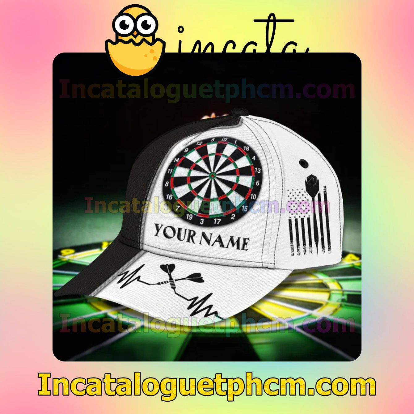 Personalized Love Darts American Flag Black And White Classic Hat Caps Gift For Men