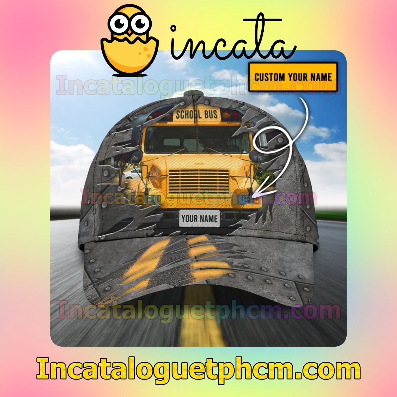 Personalized School Bus Torn Ripped Classic Hat Caps Gift For Men