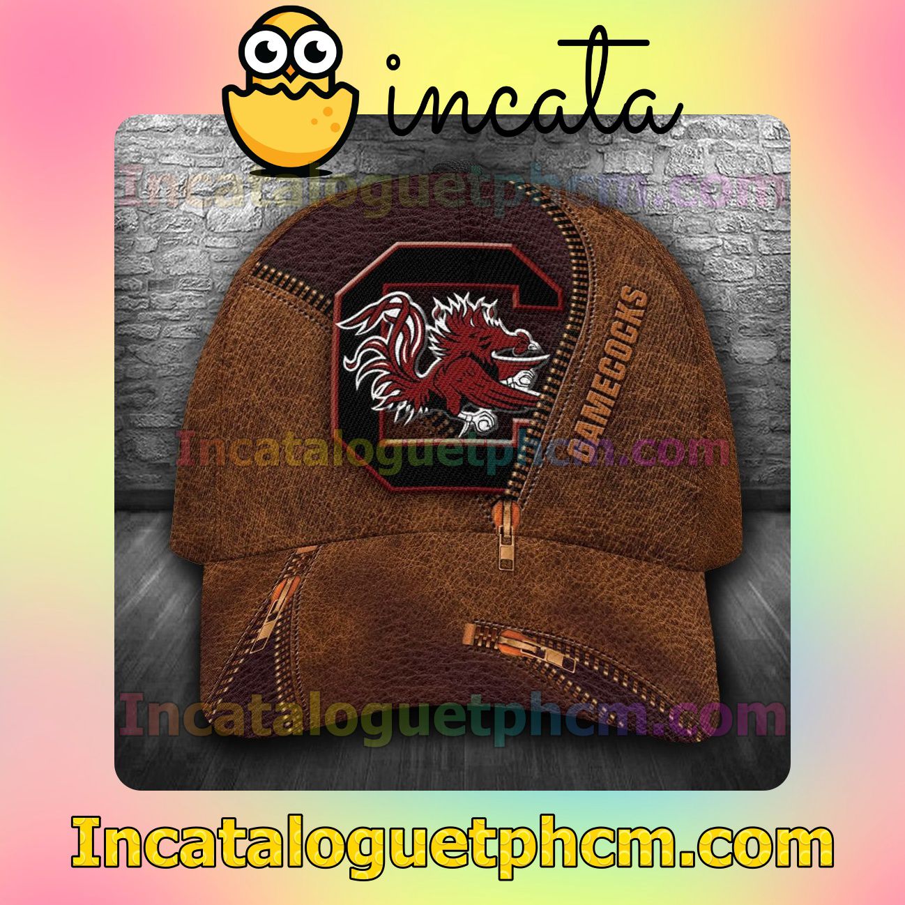 South Carolina Gamecocks Leather Zipper Print Customized Hat Caps