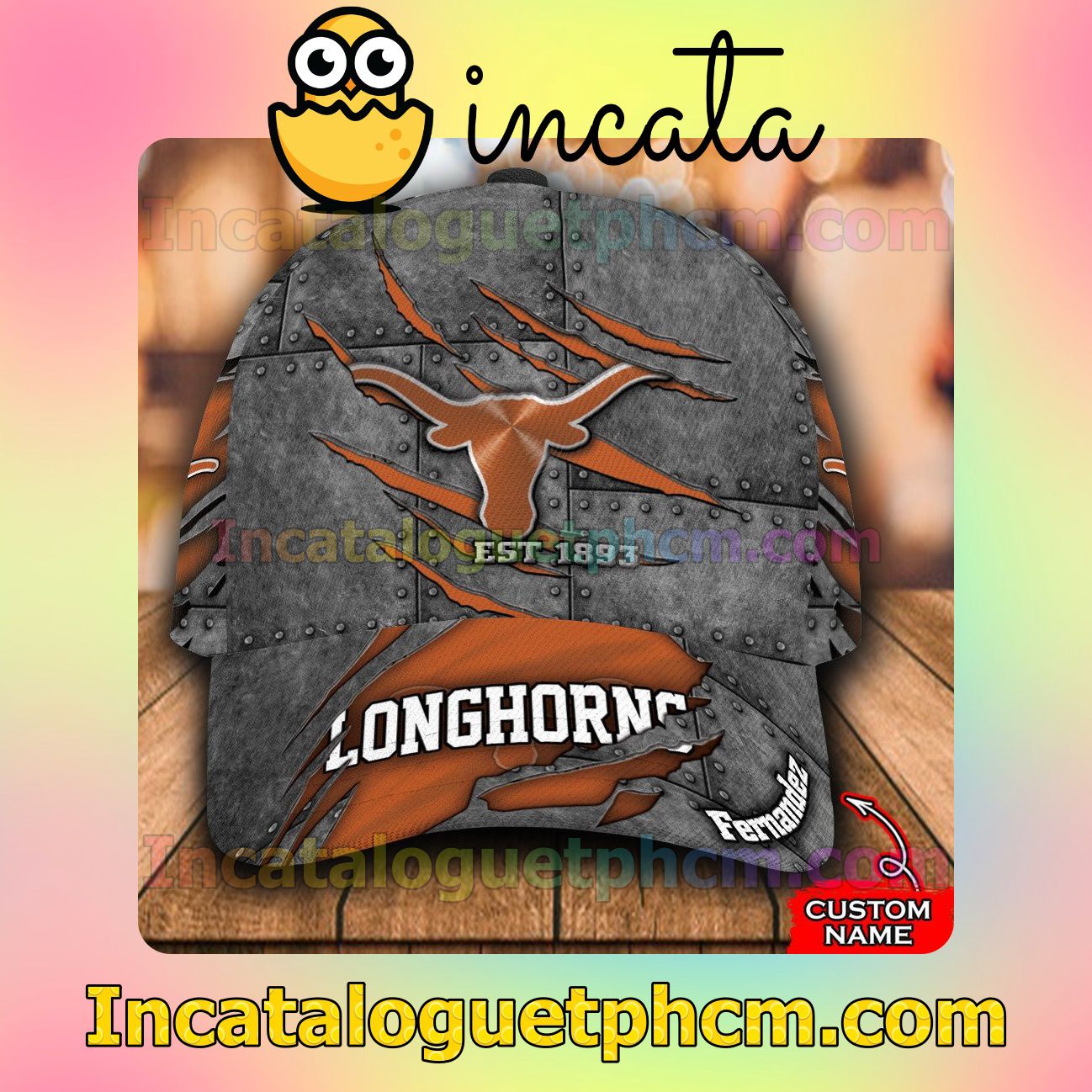 Texas Longhorns Leather Zipper Print Customized Hat Caps