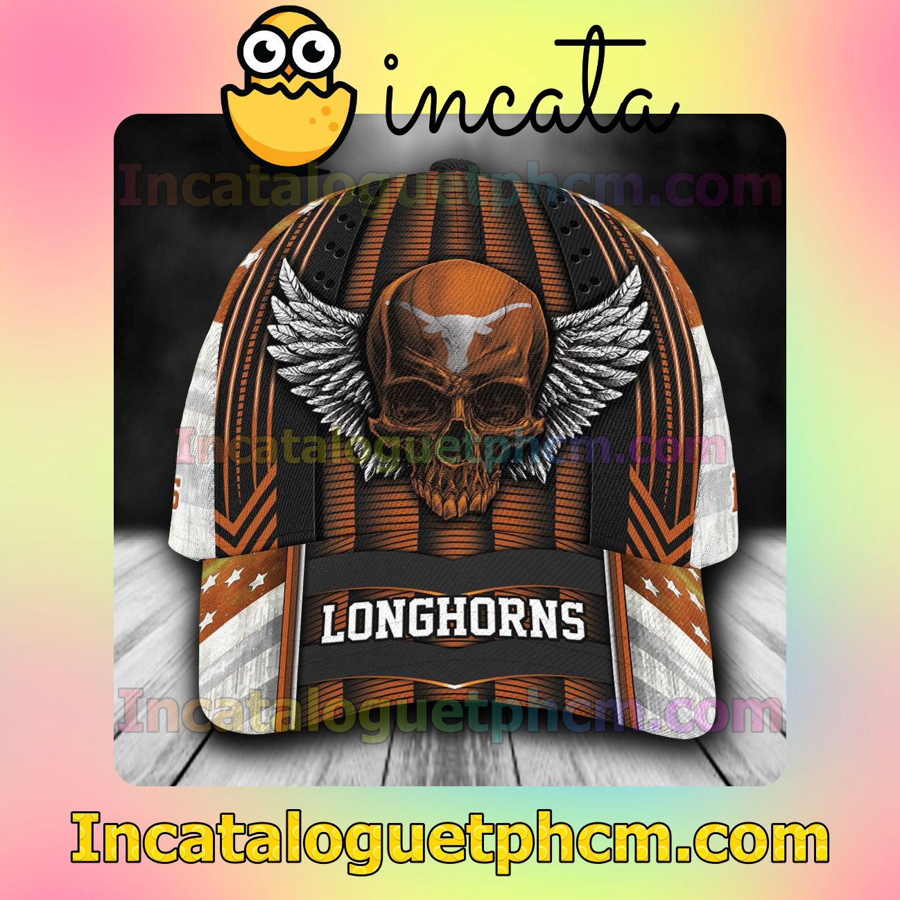 Texas Longhorns Skull Flag NCAA Customized Hat Caps