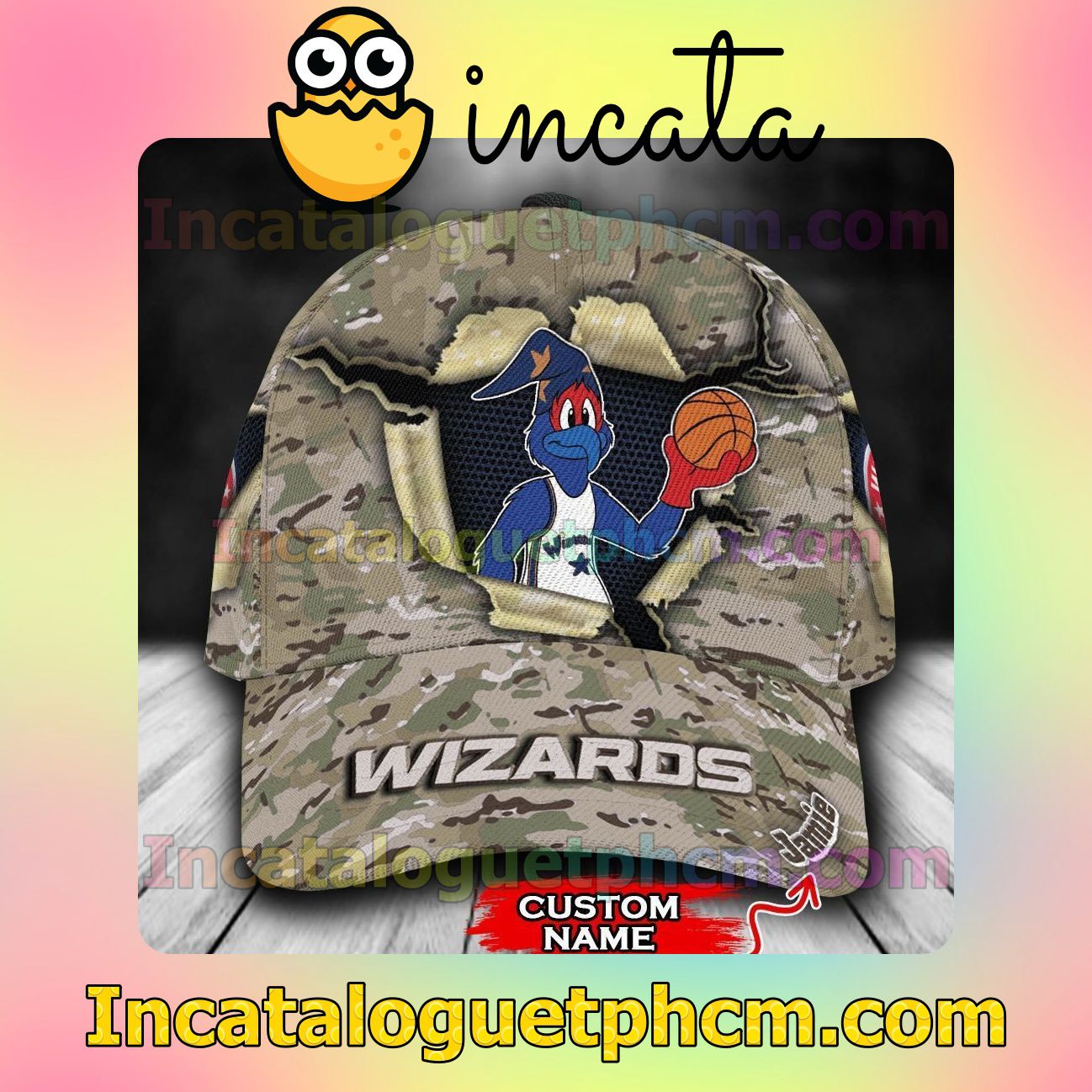 Washington Wizards Camo Mascot NBA Customized Hat Caps