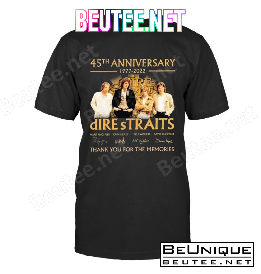 45th Anniversary 1977-2022 Dire Straits Signatures Thank You For The Memories Shirt