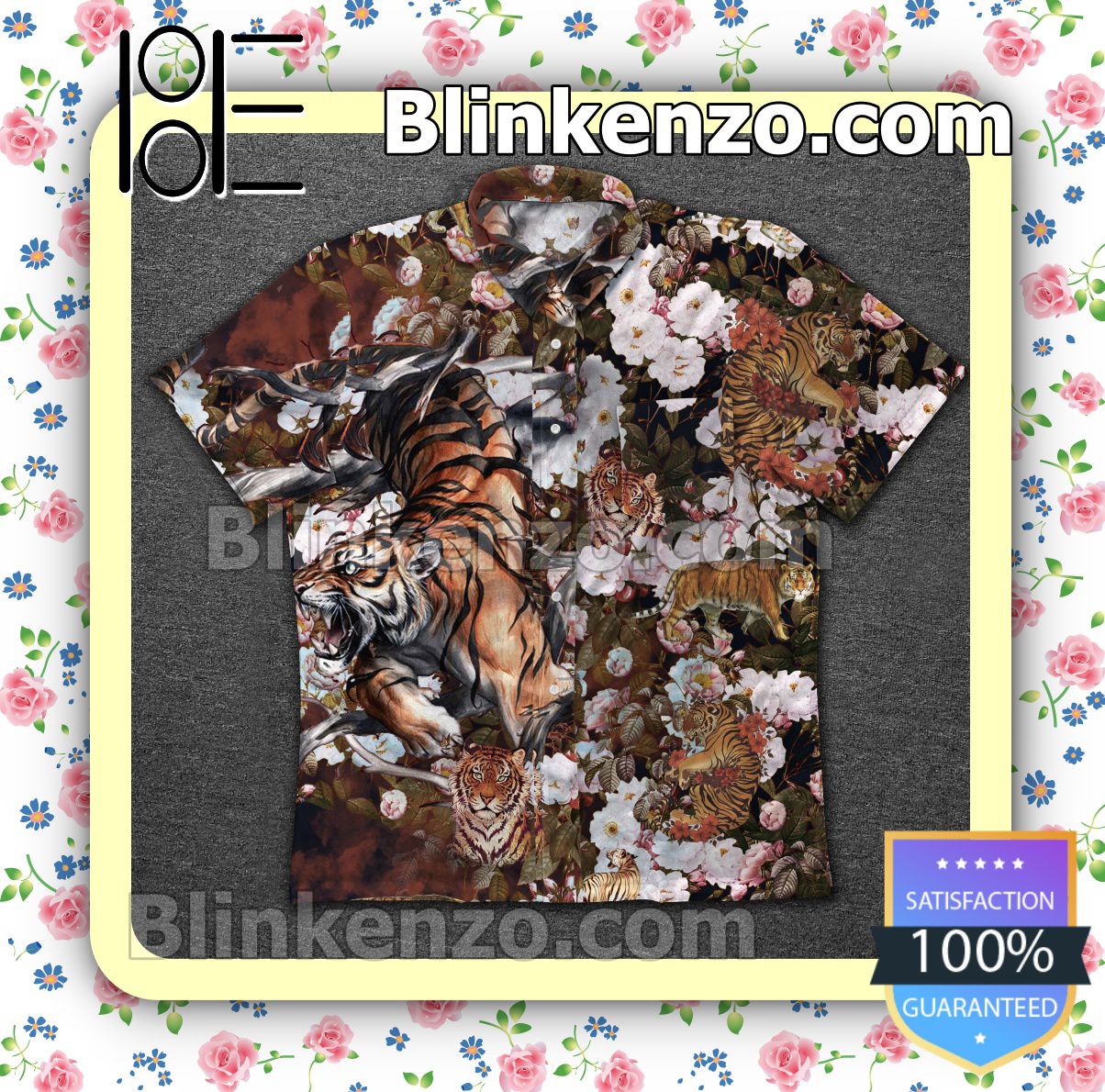 Animal Tiger With Flower Summer Shirts