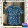 Baby Yoda And Stitch Palm Leaf Print Blue Summer Shirts