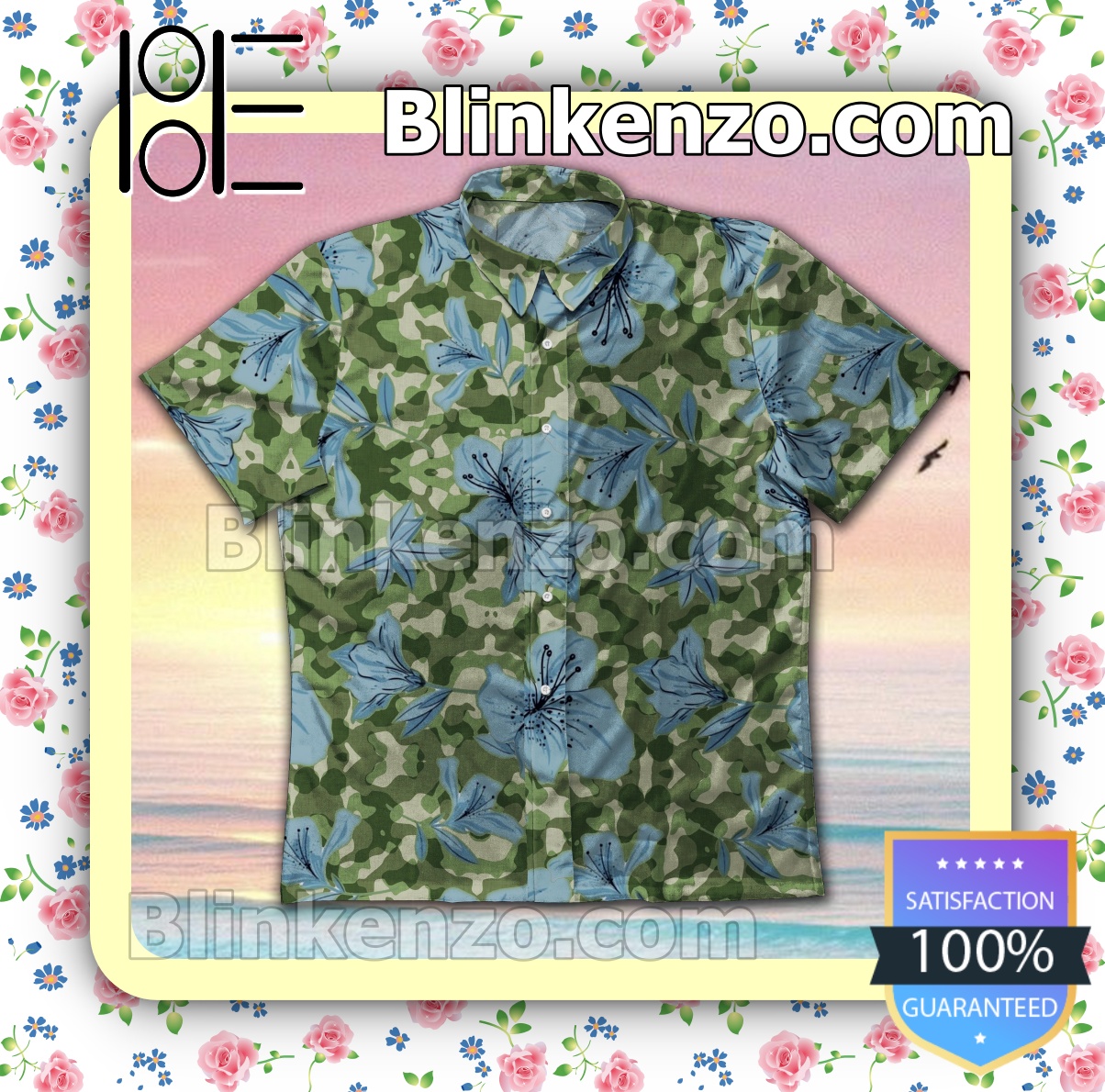 Blue Flower Green Camo Summer Shirts