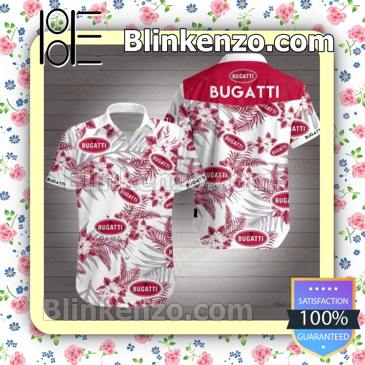 Bugatti Red Tropical Floral White Summer Shirts