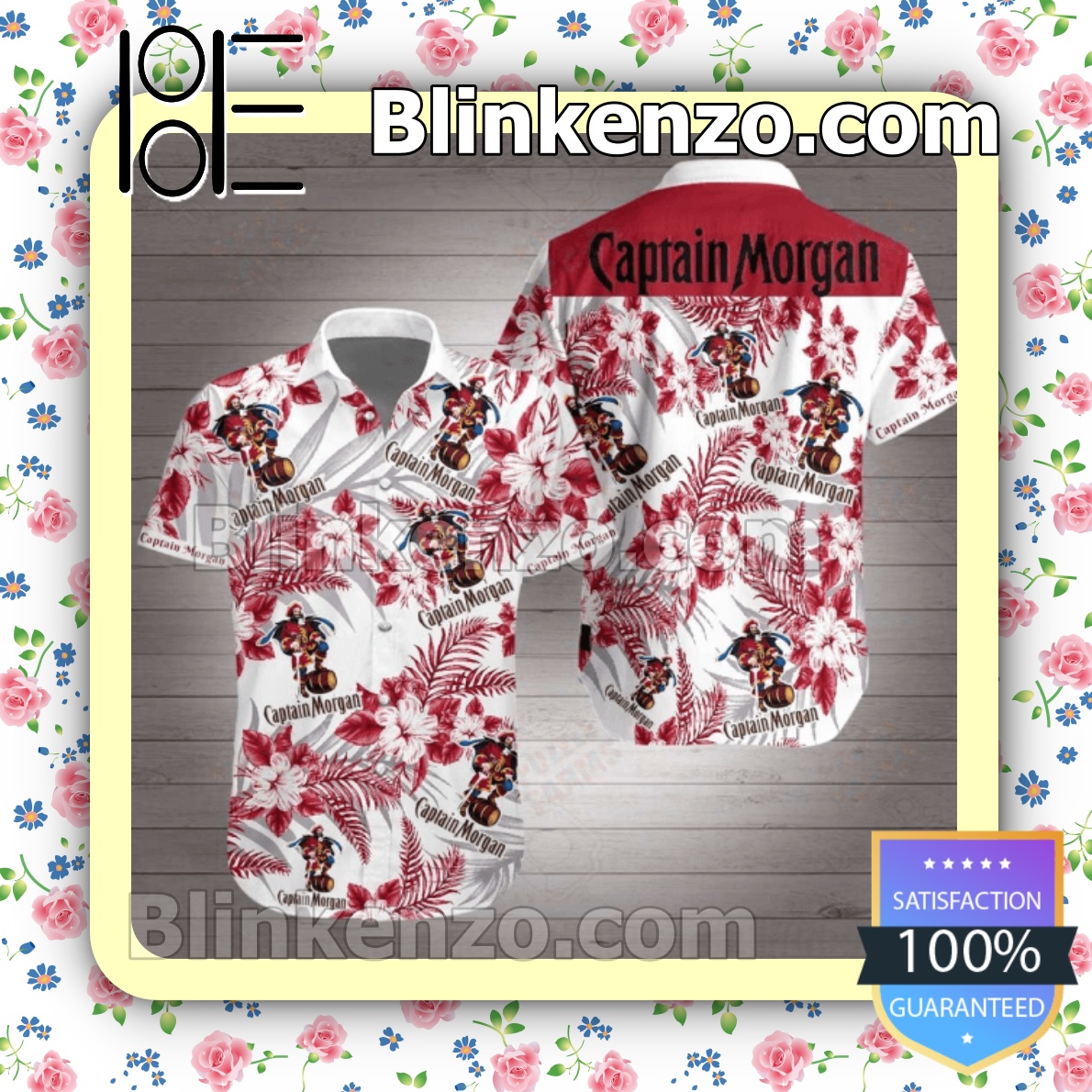 Captain Morgan Logo Red Tropical Floral White Summer Shirts
