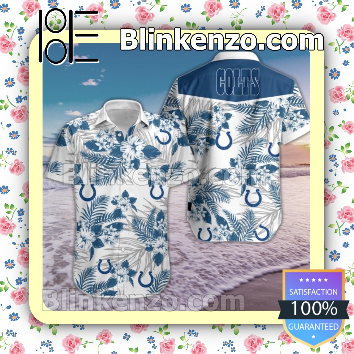 Colts Blue Tropical Floral White Summer Shirts