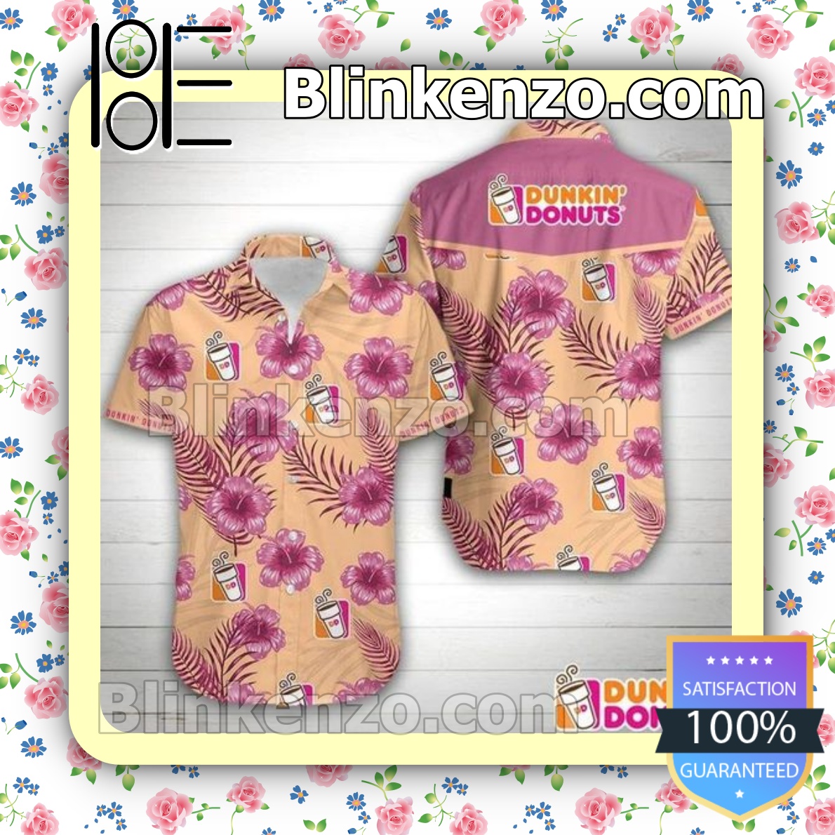 Dunkin Donuts Pink Tropical Hibiscus Summer Shirts