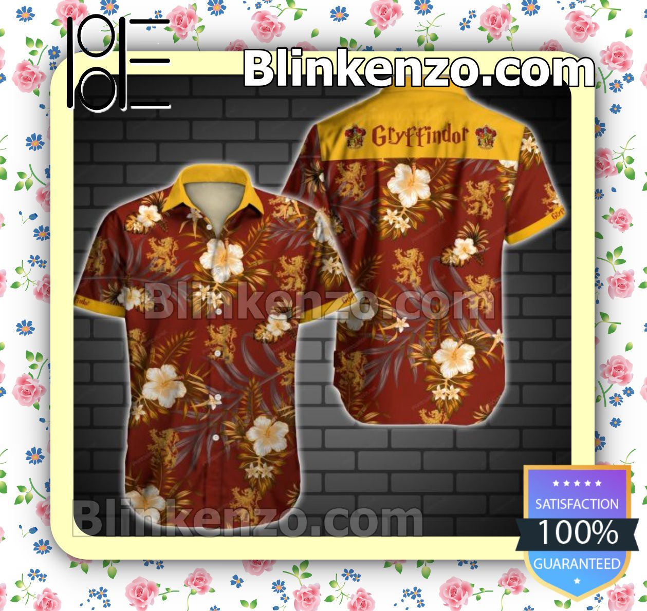 Gryffindor Yellow Tropical Floral Red Summer Shirts