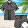 Gucci Grey Monogram With Vertical Color Stripes Hawaiian Shirt And Beach Shorts