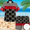 Gucci Horizontal Stripes Black Mix Red Hawaiian Shirt And Beach Shorts