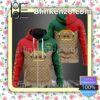Gucci Mix Color Red Green And Brown Monogram Full-Zip Hooded Fleece Sweatshirt