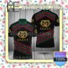Gucci Monogram And Twinkle Stripes Black Embroidered Polo Shirts