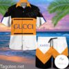 Gucci Orange Black And White Stripes Hawaiian Shirt And Beach Shorts