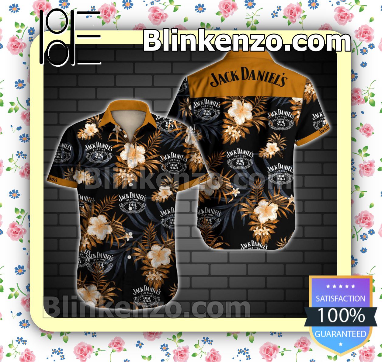 Jack Daniel's Old No. 7 Whiskey Tropical Pattern Print Orange And Black Summer Shirts