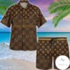 Louis Vuitton Dark Brown Checkerboard Mix Logo Monogram Hawaiian Shirt And Beach Shorts