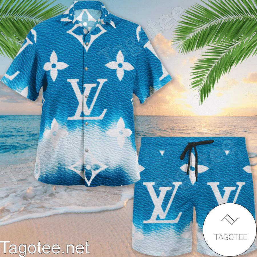 Louis Vuitton Escale Neverfull Blue Tie Dye Hawaiian Shirt And Beach Shorts