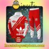 Personalized Adidas Brand Red And White Zipper Hooded Sweatshirt And Pants