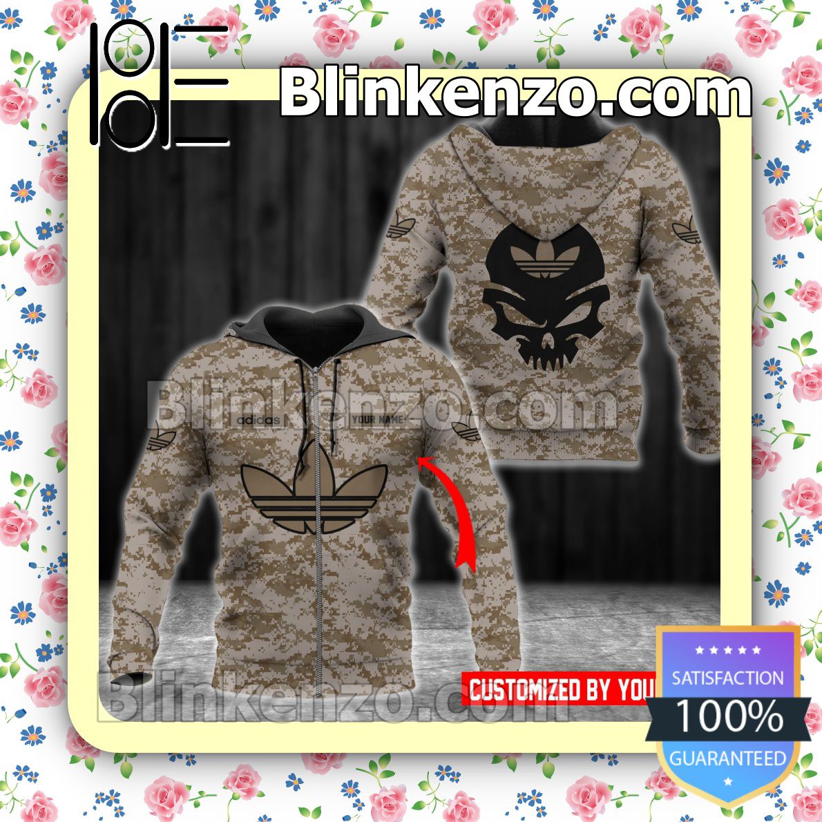 Personalized Adidas Skull Camouflage Full-Zip Hooded Fleece Sweatshirt