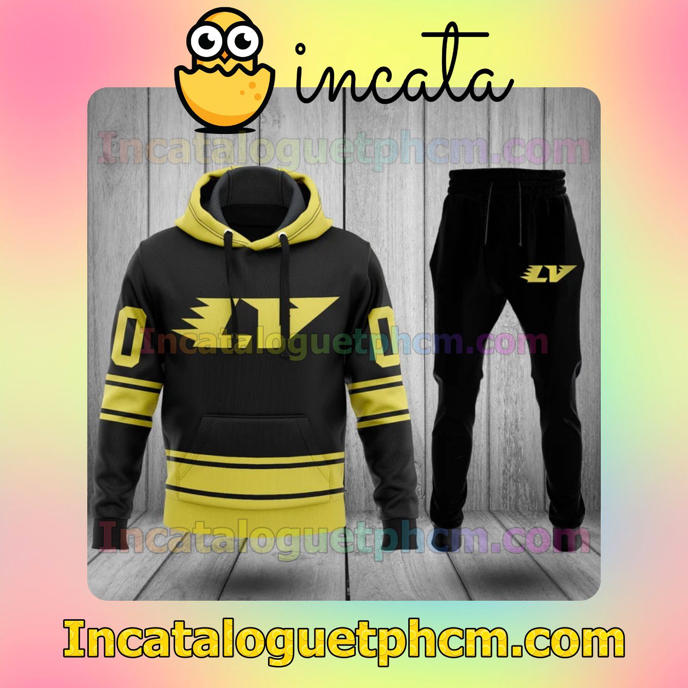 Personalized Louis Vuitton Lv Logo Black And Yellow Zipper Hooded Sweatshirt And Pants