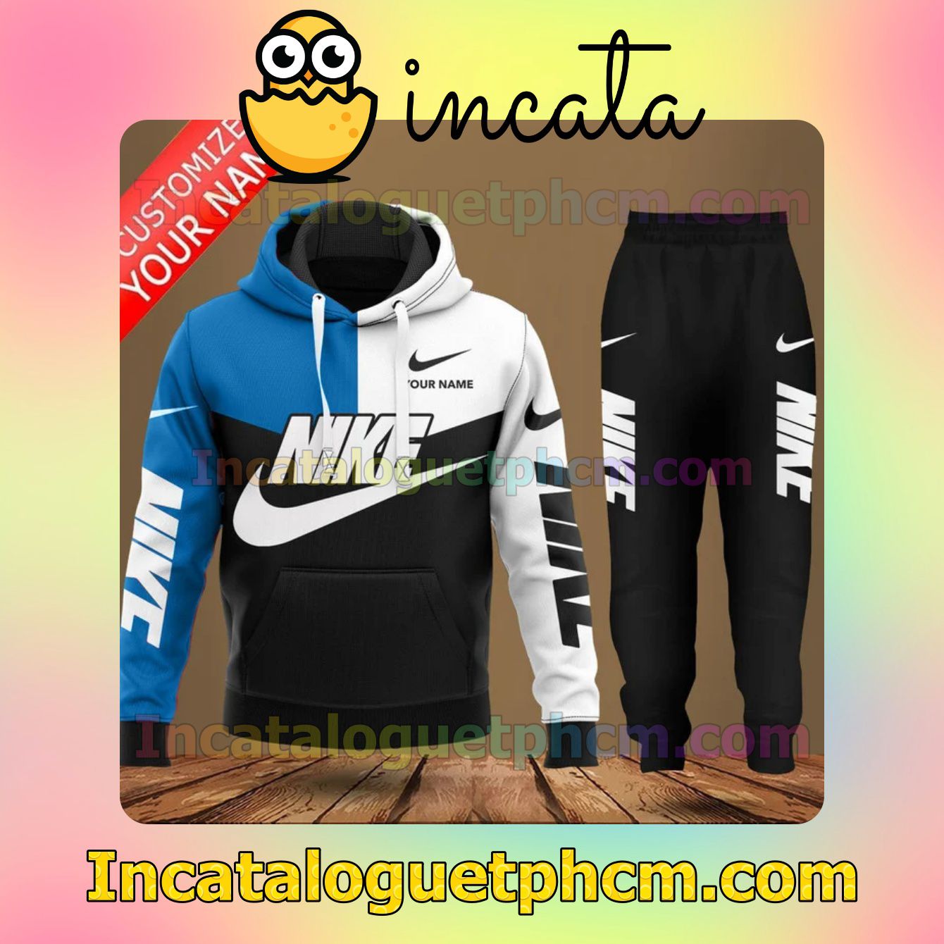 Personalized Nike Mix Color Blue White And Black Zipper Hooded Sweatshirt And Pants