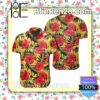 Tropical Red Hibiscus Flowers And Palm Leaves Yellow Summer Shirts