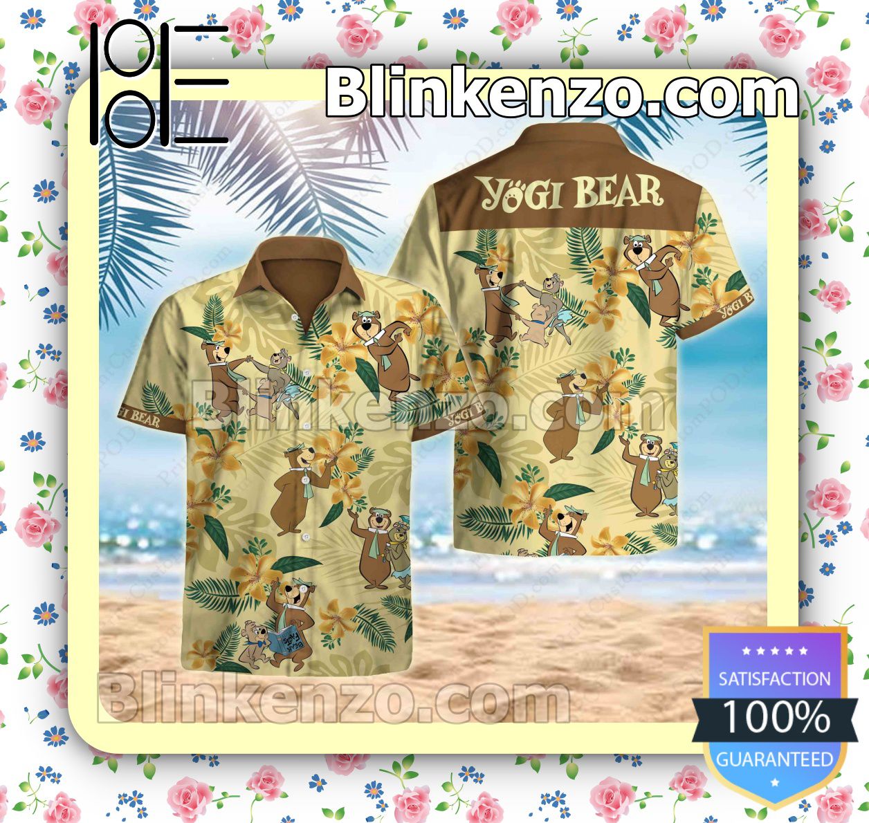 Yogi Bear Yellow Tropical Flower Summer Shirts